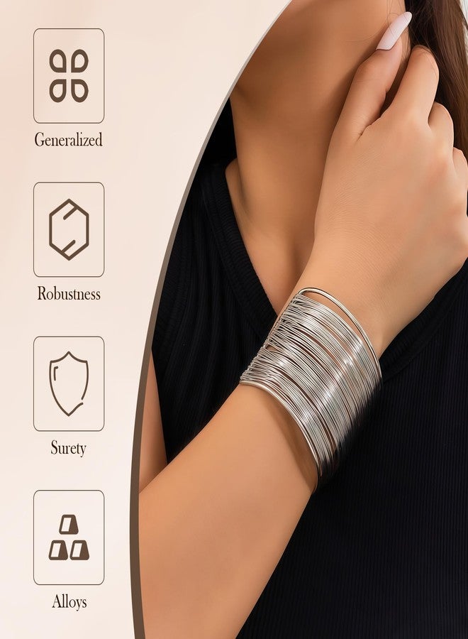 LCJAOF 3PCS Chunky Cuff Bracelets for Women, Minimalist Open Wide Bangle Set-Irregular Stackable Statement Arm Cuff, Adjustable Punk Jewelry (Silver) - Image 5